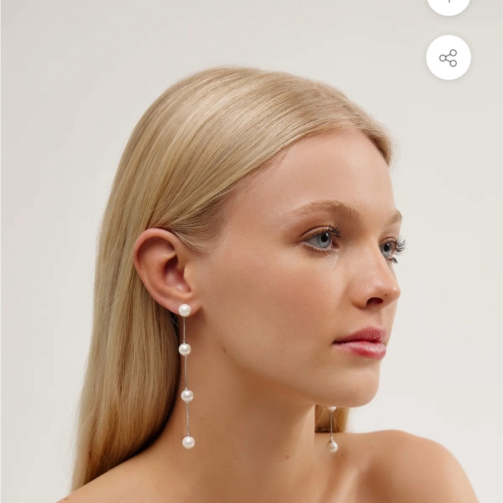 Amelie George Imogen Long Pearl Chain Earrings Silver